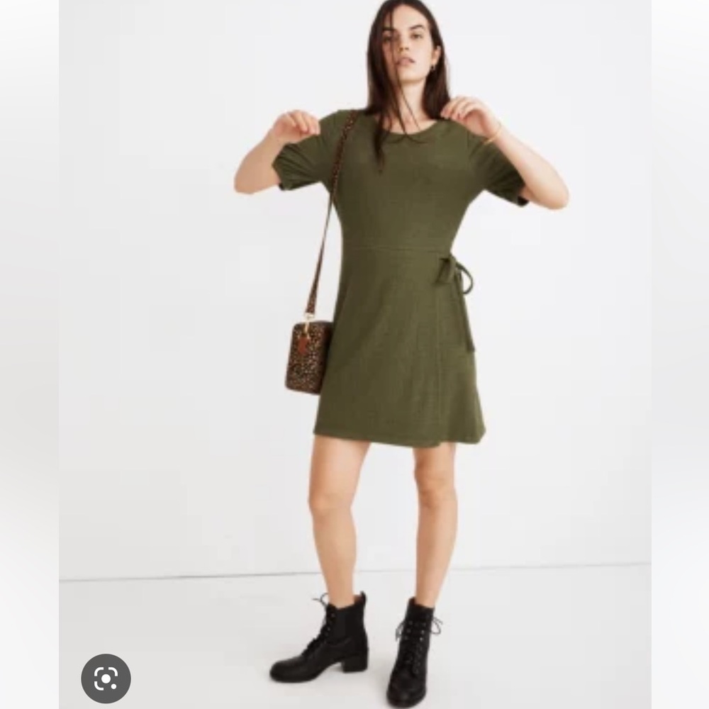 Madewell Crosshatch Puff Sleeve Faux Wrap Dress